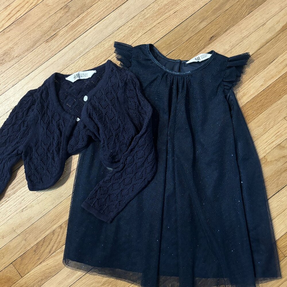 Navy Blue Dress and Cardigan Set H&M